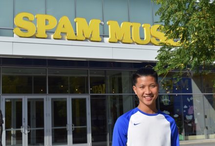 Sow Reh standing in front of the Spam Museum entrance